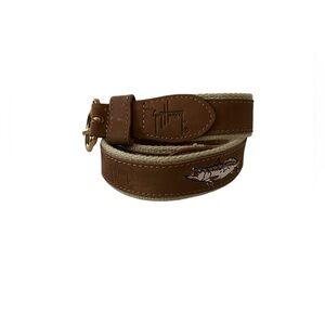 Guy Harvey Brown Leather Belt with Fish Embroidery